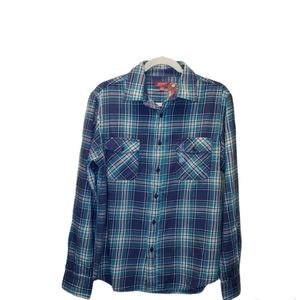 Arizona Jean co. men's plaid blue long-sleeved button up shirt size medium NWT